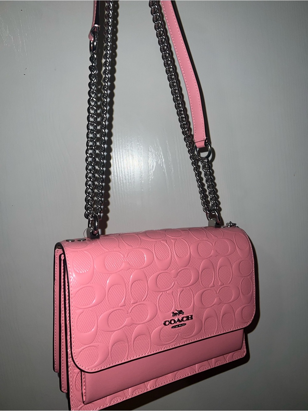 Coach Pink Embossed Signature Chain Crossbody